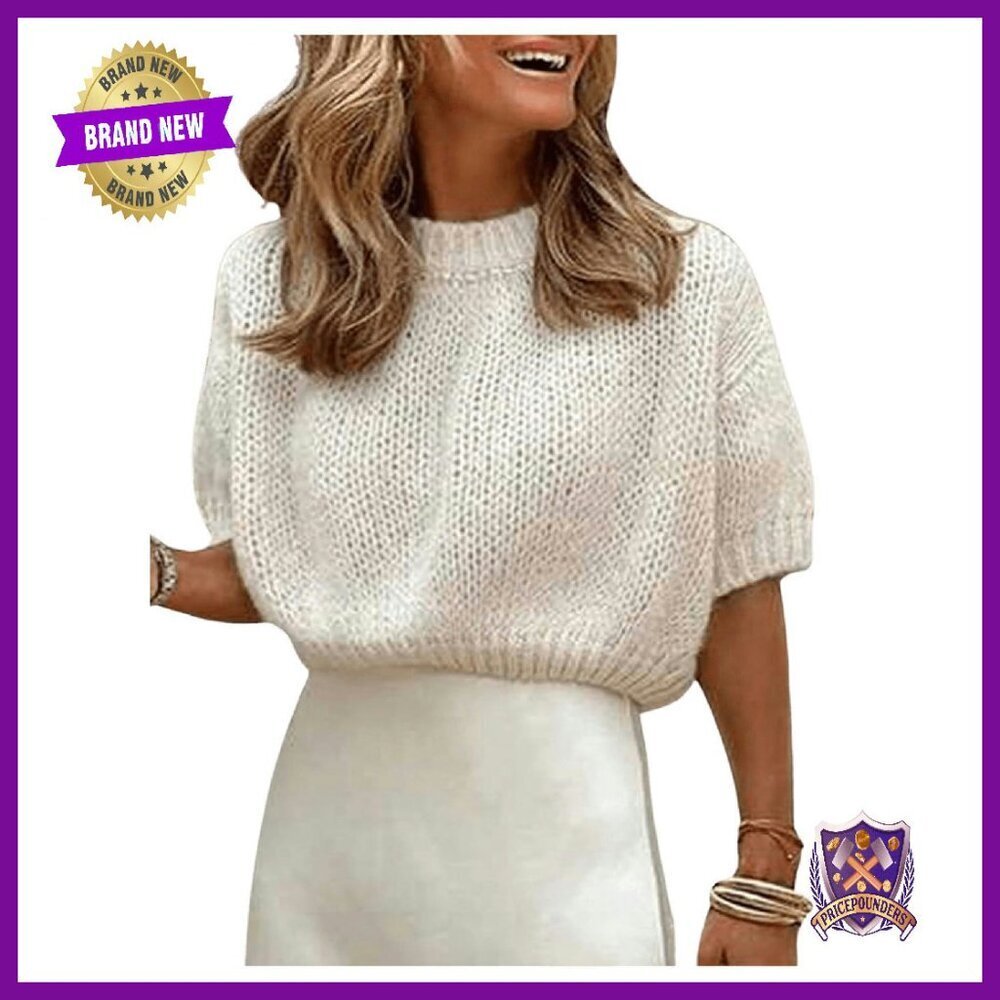 Soft Knit Puff Sleeve Crop Top Sweater Short Sleeve Loose Fit